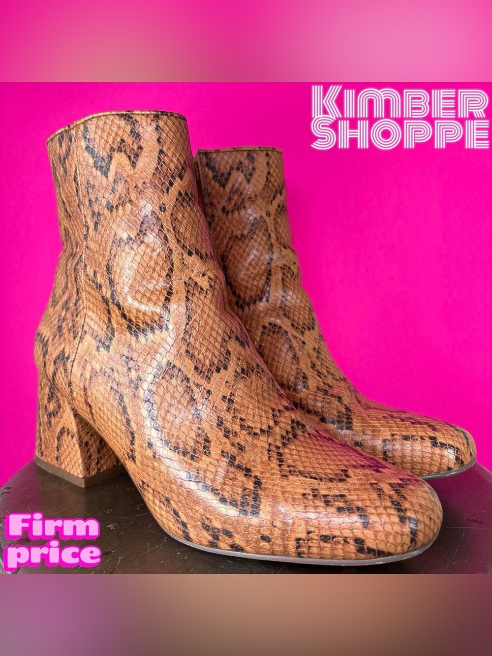 Steve Madden Davist Snake Print Faux Leather Block Heel Ankle Boot US 8.5 UK 6.5